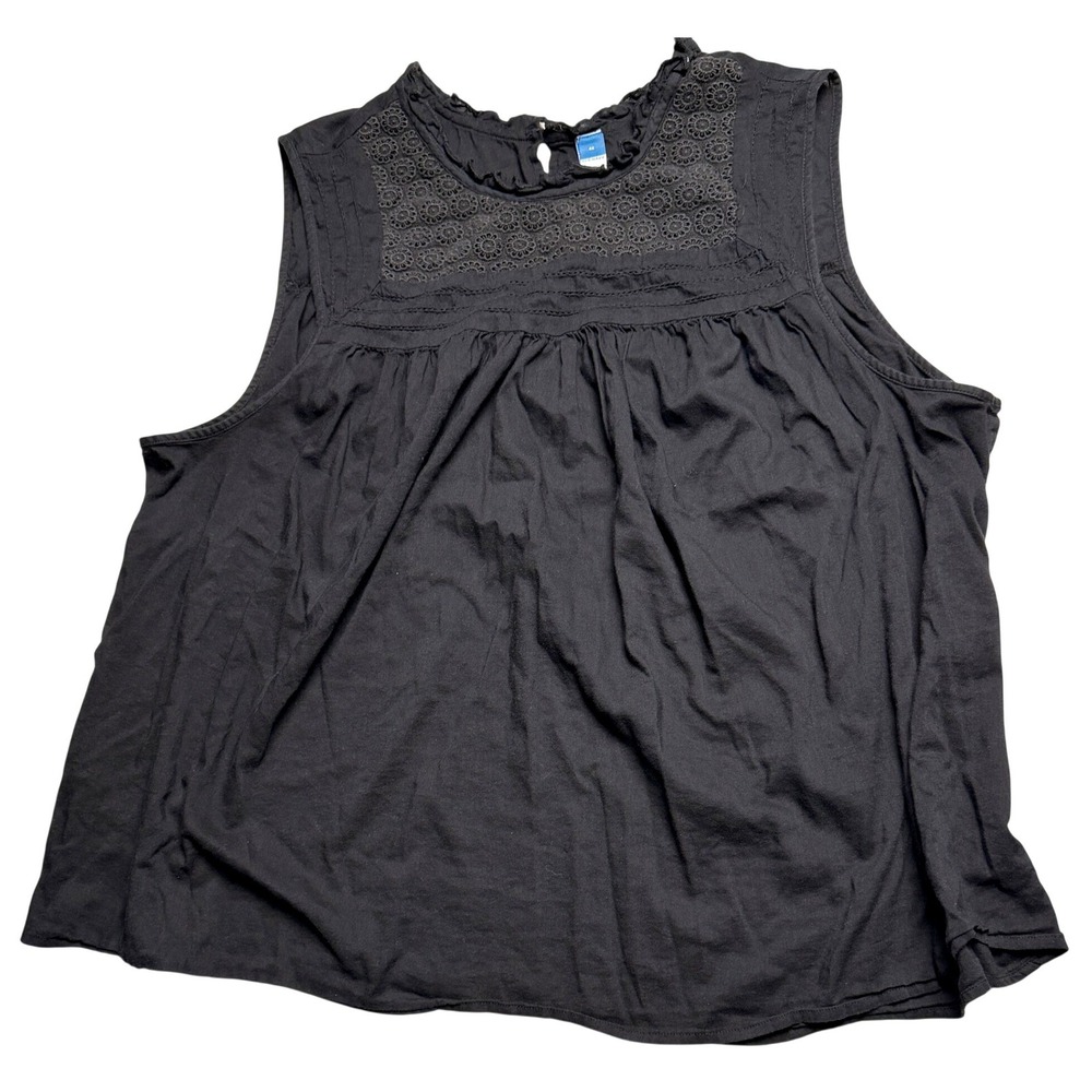 Old Navy Womens Tank Top 4X Black Boho Embroidered Sleeveless Babydoll Peasant